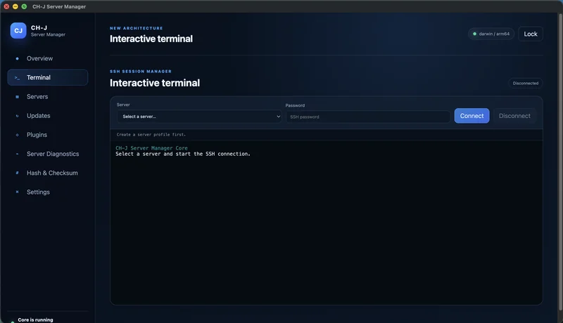 CH-J Server Manager – SSH profil je výchozím bodem i pro práci se soubory přes SFTP.